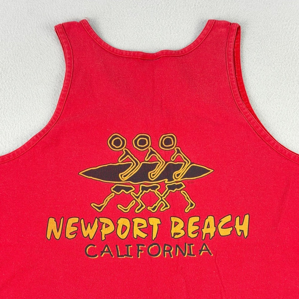 Vintage Newport Beach Tank Top Mens Medium Red‎ Graphic Surf California 90s USA